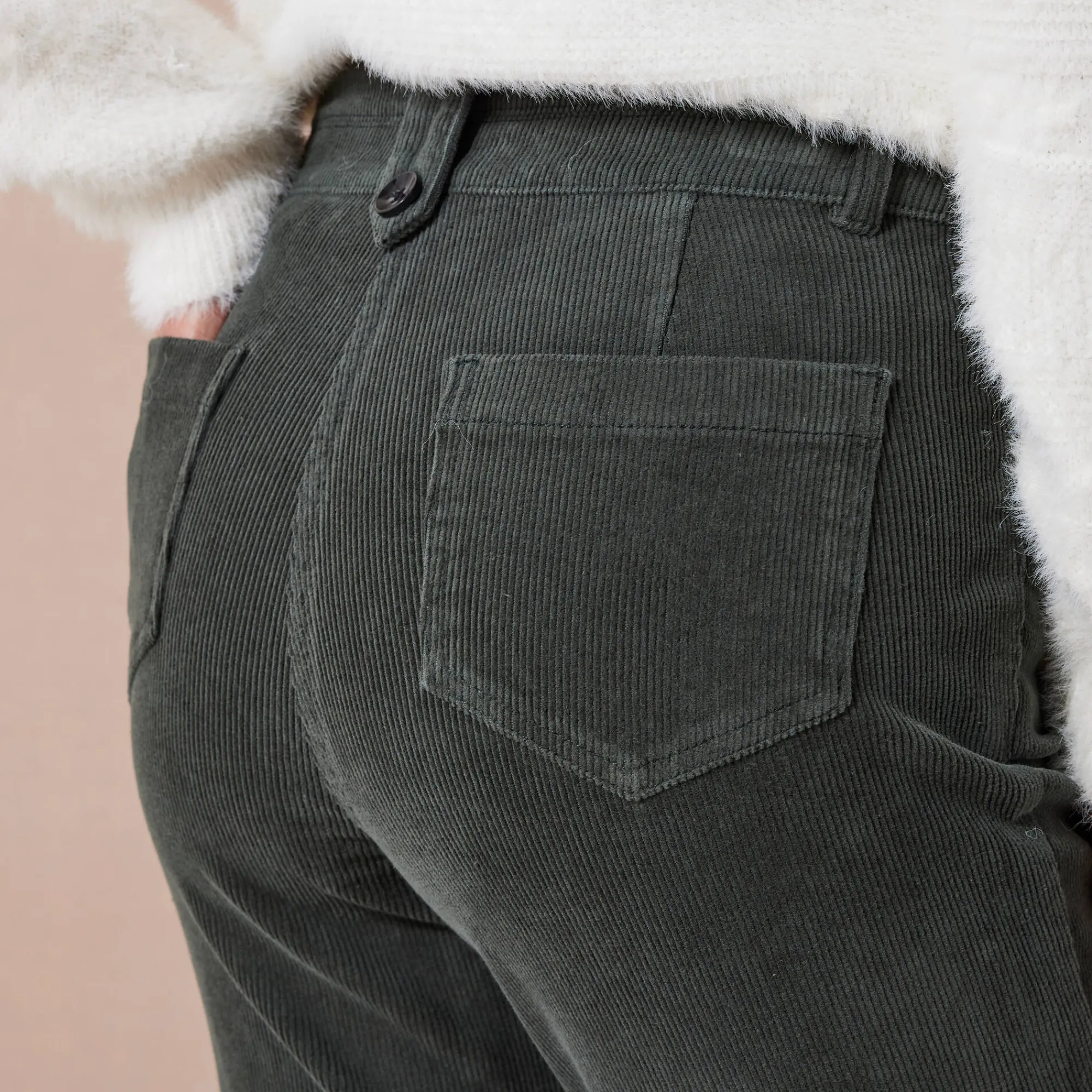 Broek<Blancheporte Broek in ribvelours met recht model donkergroen