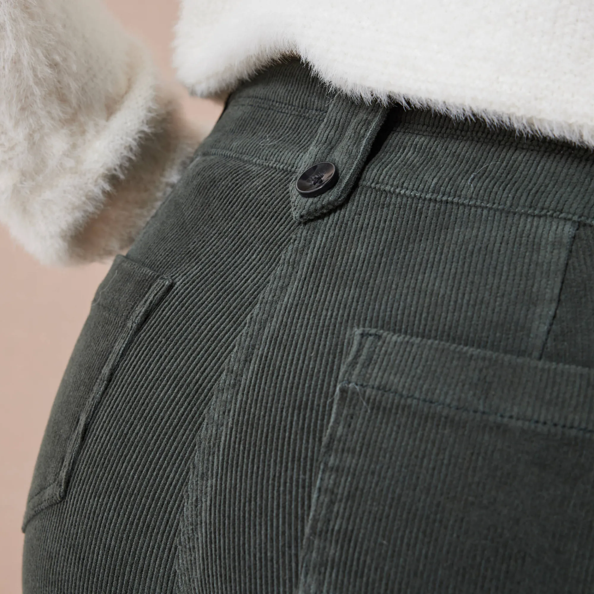 Broek<Blancheporte Broek in ribvelours met recht model donkergroen