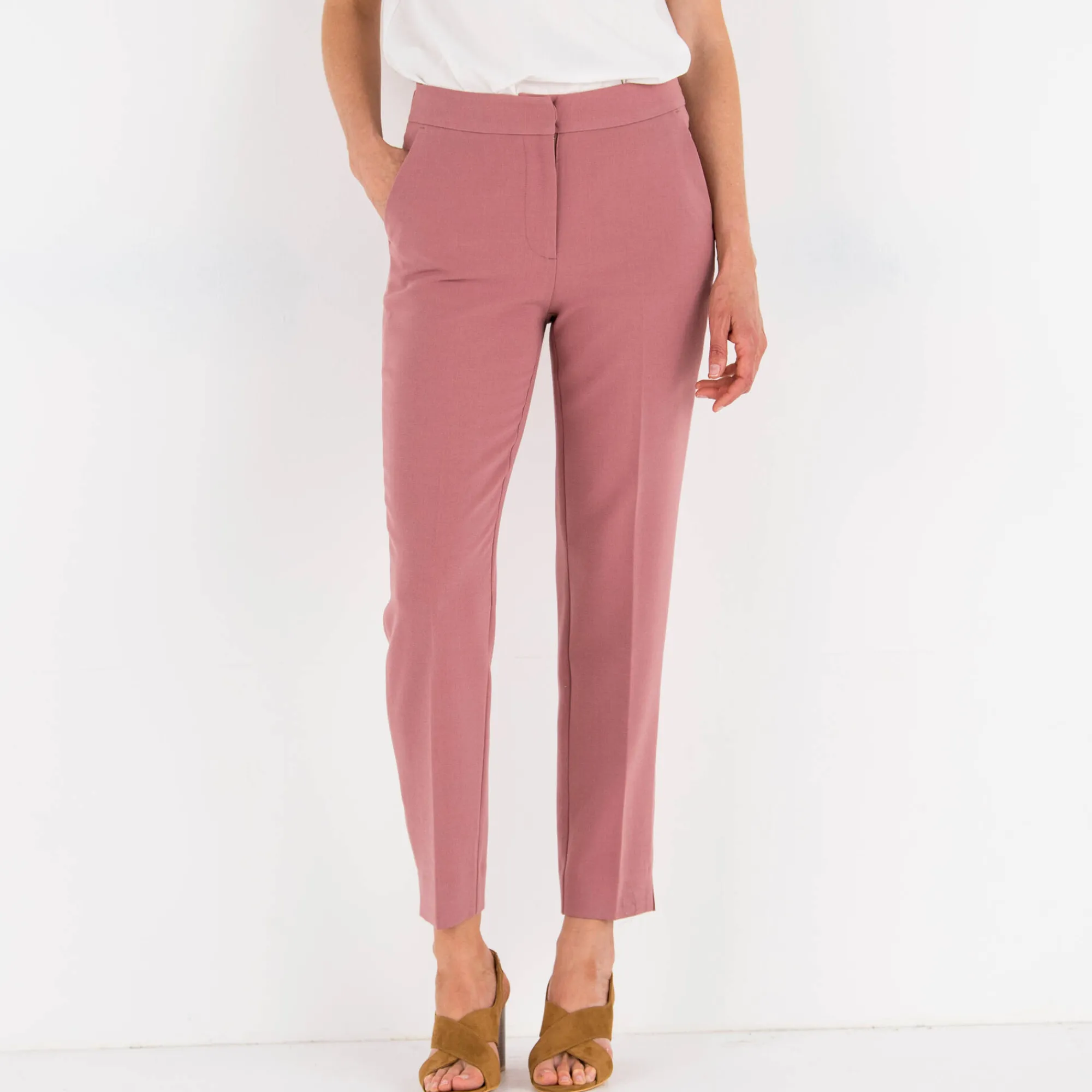 Broek<Blancheporte 7/8-broek in slimmodel, effen rozenhout