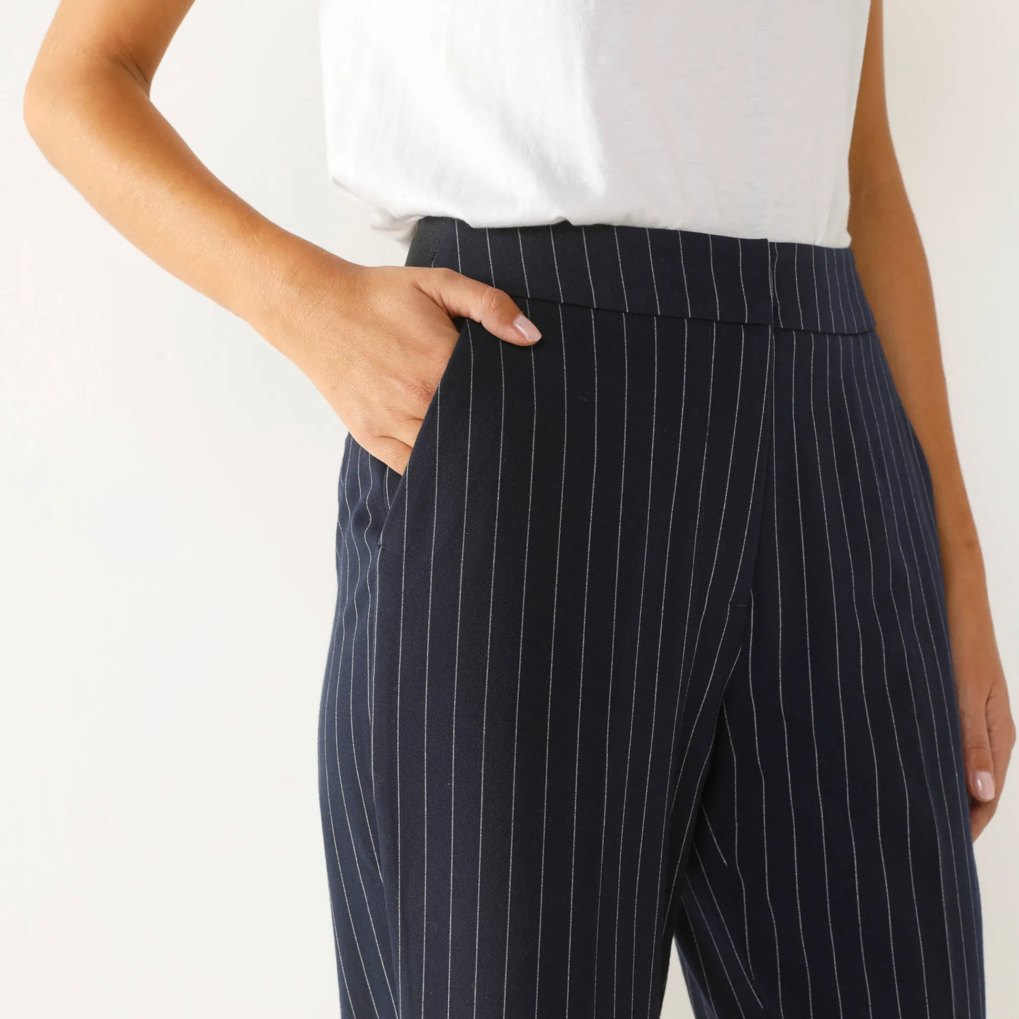Broek<Blancheporte 7/8-broek in slimmodel, strepenprint marine