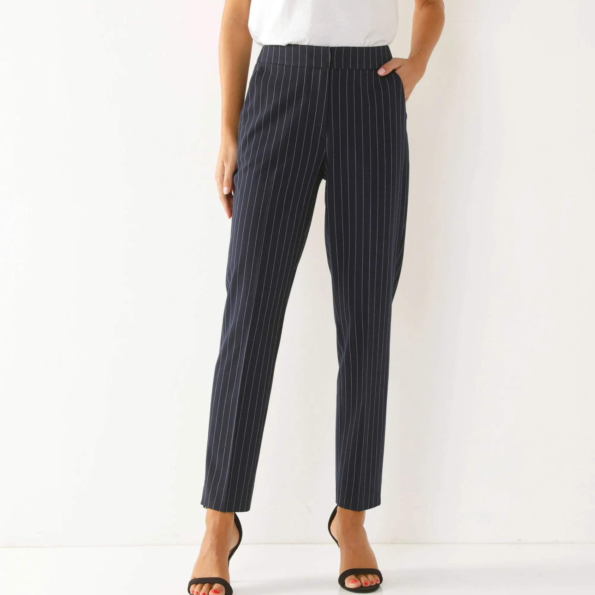 Broek<Blancheporte 7/8-broek in slimmodel, strepenprint marine