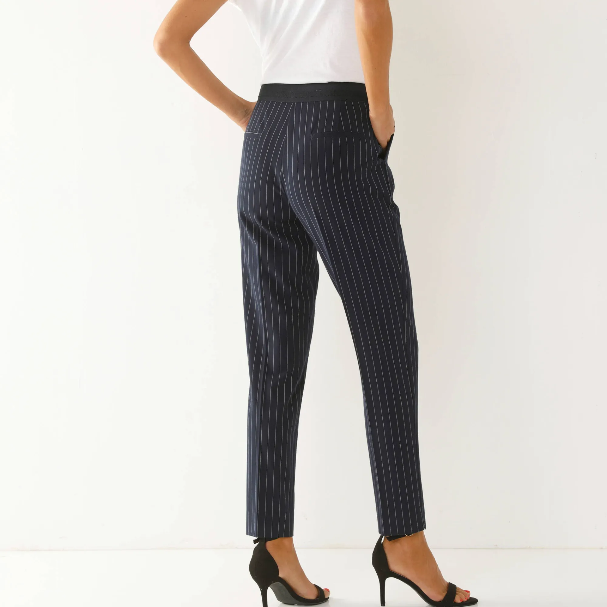 Broek<Blancheporte 7/8-broek in slimmodel, strepenprint marine