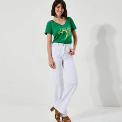 Broek<Blancheporte Broek in twill, ruim model met hoge taille, grote lengte wit