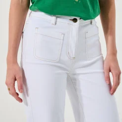 Broek<Blancheporte Broek in twill, ruim model met hoge taille, grote lengte wit