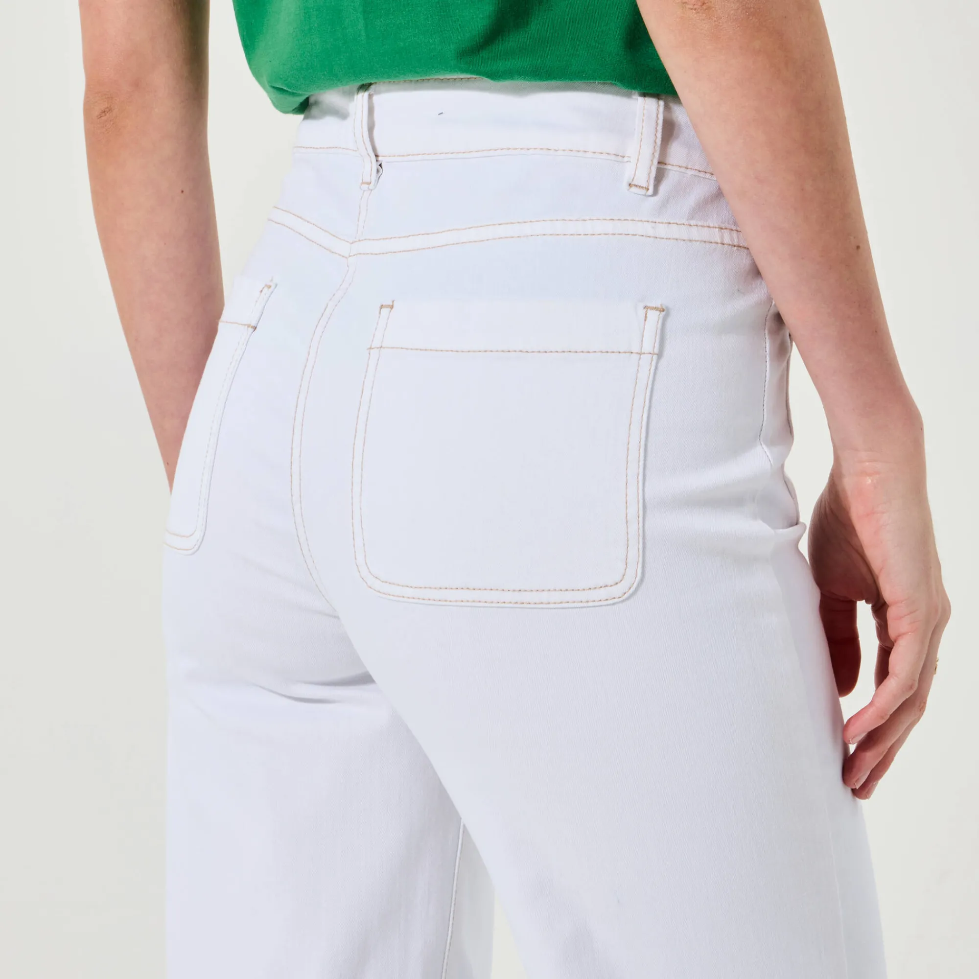 Broek<Blancheporte Broek in twill, ruim model met hoge taille, grote lengte wit