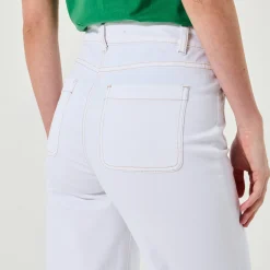 Broek<Blancheporte Broek in twill, ruim model met hoge taille, middelmatige lengte wit