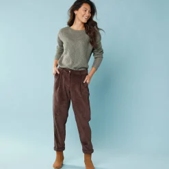 Broek<Blancheporte 7/8-broek in velours, kleine lengtes chocolade