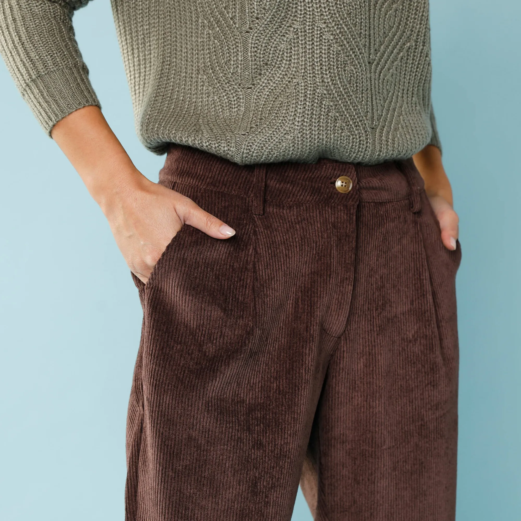 Broek<Blancheporte 7/8-broek in velours, kleine lengtes chocolade