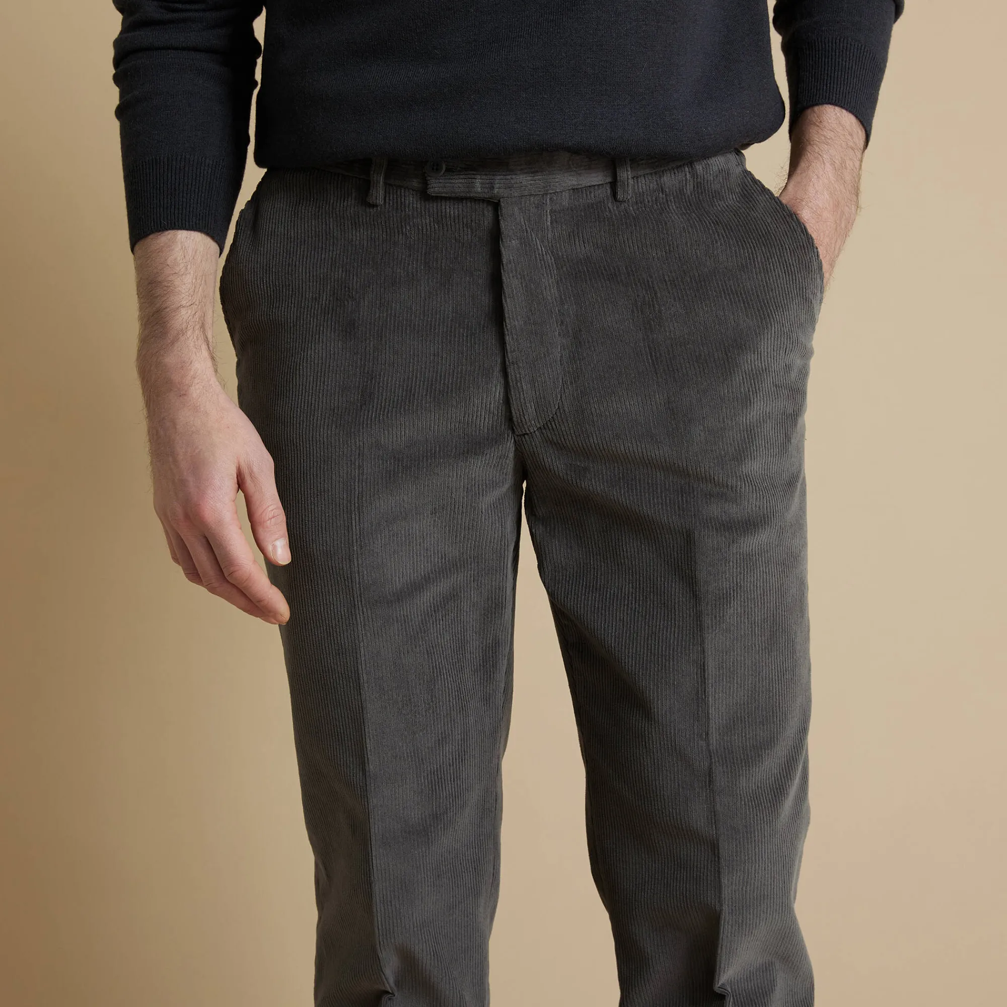 Feestoutfits Heren|Broek<Blancheporte Broek in velours met elastische taille zonder bandplooien grijs