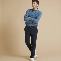 Feestoutfits Heren|Broek<Blancheporte Broek in velours met elastische taille zonder bandplooien marine