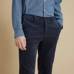 Feestoutfits Heren|Broek<Blancheporte Broek in velours met elastische taille zonder bandplooien marine