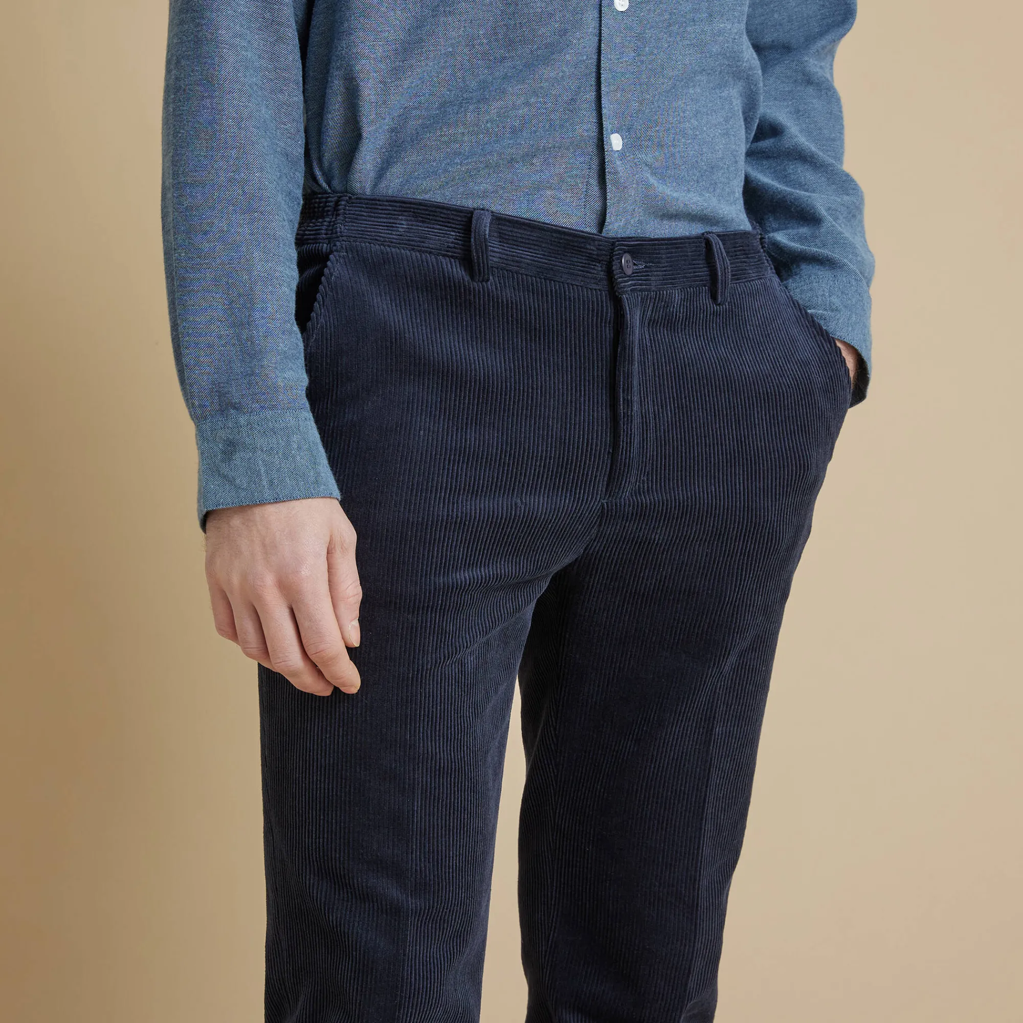 Feestoutfits Heren|Broek<Blancheporte Broek in velours met elastische taille zonder bandplooien marine