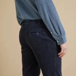 Feestoutfits Heren|Broek<Blancheporte Broek in velours met elastische taille zonder bandplooien marine