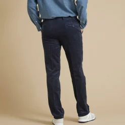 Feestoutfits Heren|Broek<Blancheporte Broek in velours met elastische taille zonder bandplooien marine