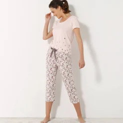 Pyjama<Blancheporte 3/4-broek met bloemenprint - katoenjersey roze
