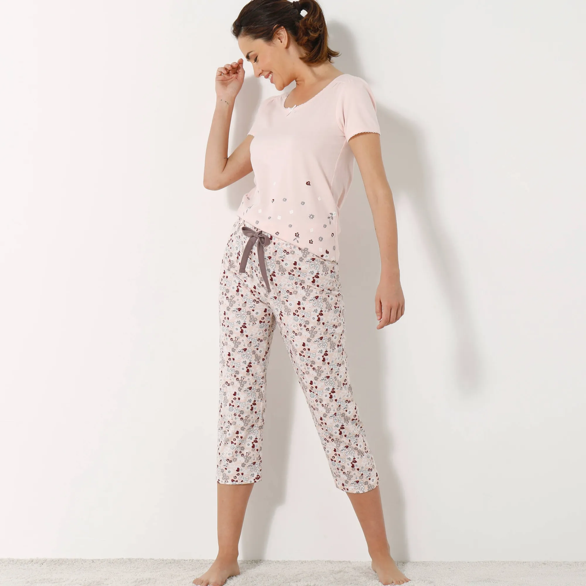 Pyjama<Blancheporte 3/4-broek met bloemenprint - katoenjersey roze
