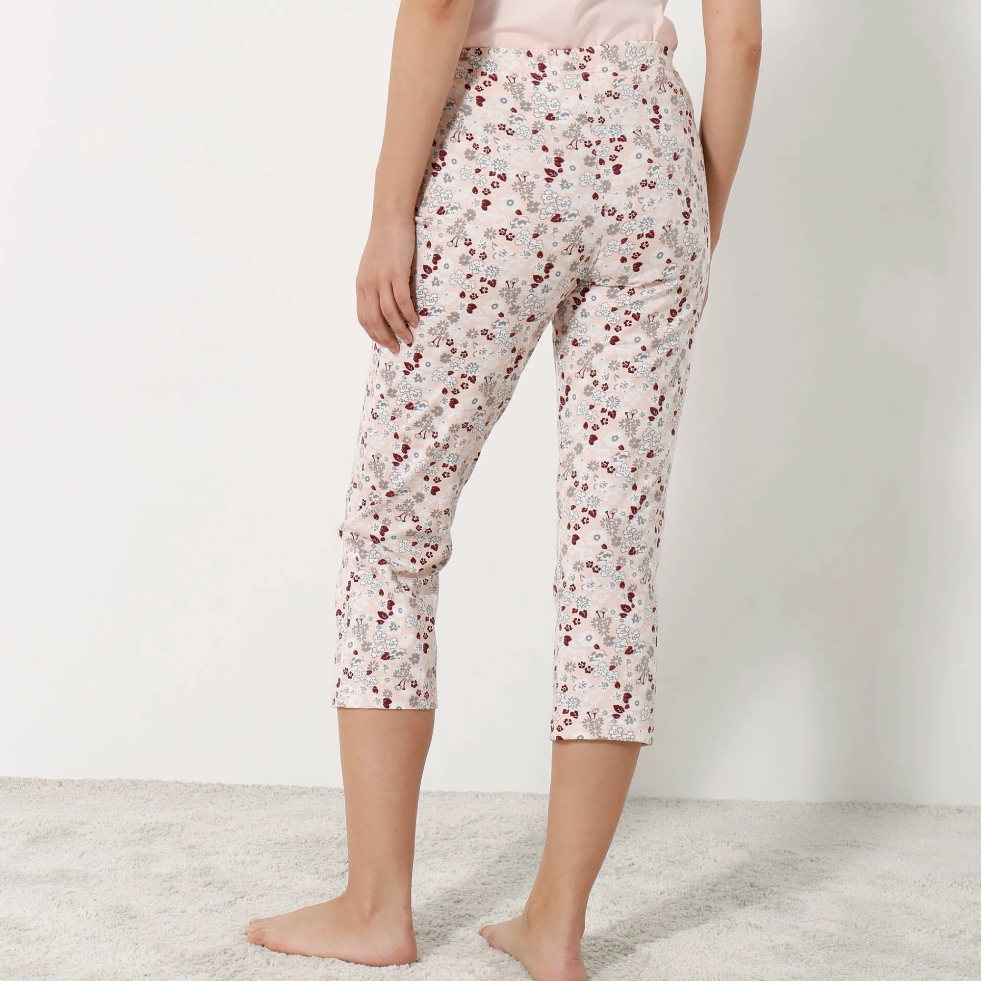 Pyjama<Blancheporte 3/4-broek met bloemenprint - katoenjersey roze