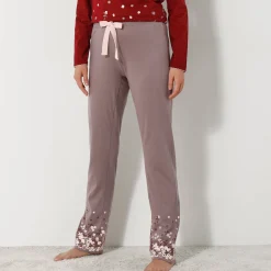 Pyjama<Blancheporte Broek met bloemenprint onderaan - katoenjersey taupe