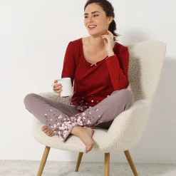 Pyjama<Blancheporte Broek met bloemenprint onderaan - katoenjersey taupe