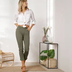 Broek<Blancheporte 3/4-broek met elastische taille kaki
