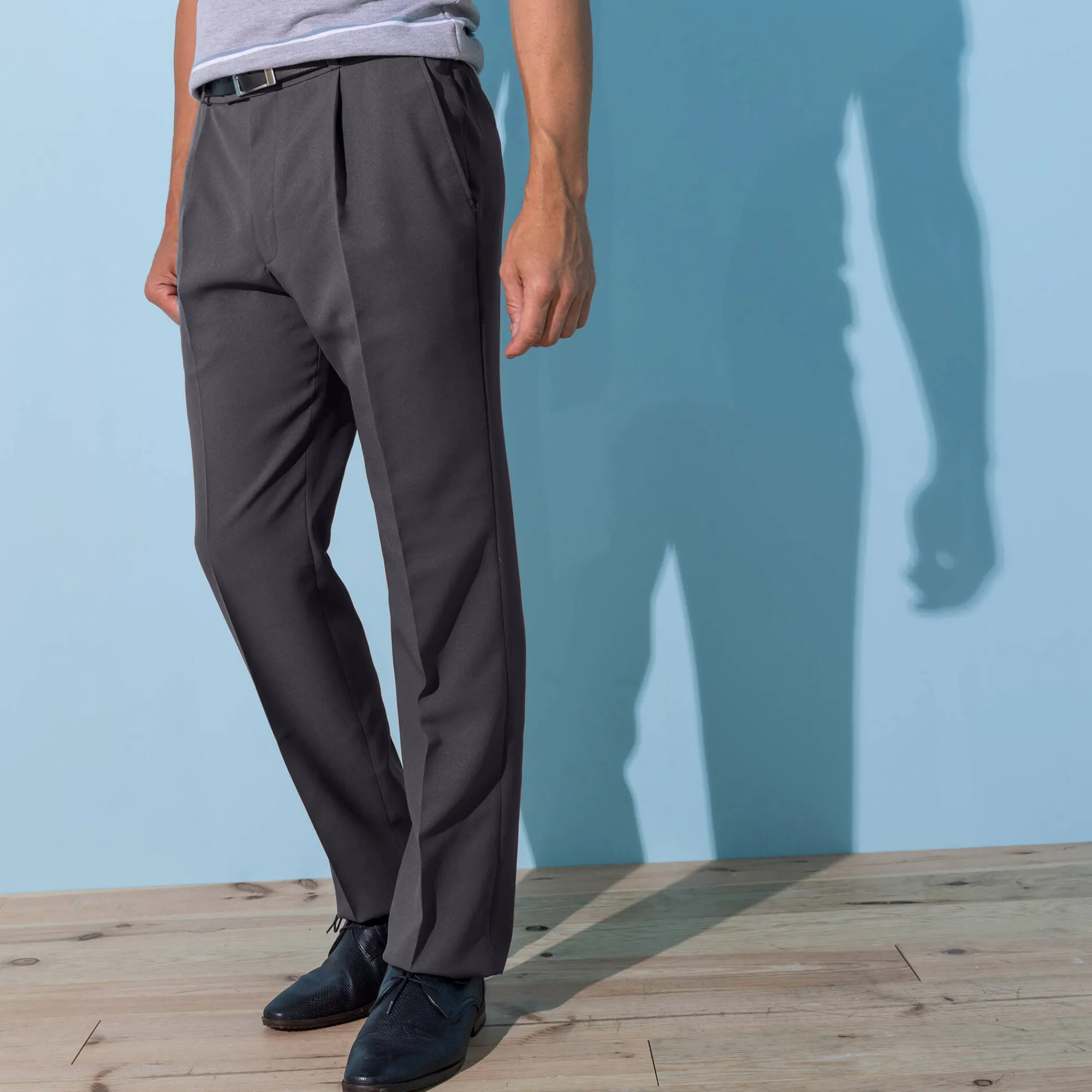 Feestoutfits Heren|Broek<Blancheporte Broek met elastische tailleband en bandplooien - polyester antracietgrijs