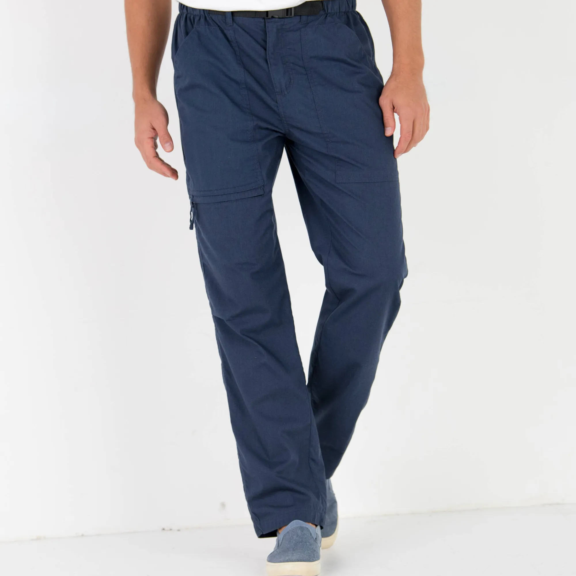 Broek<Blancheporte Broek met 3/4-elastische tailleband + bijpassende ceintuur marineblauw
