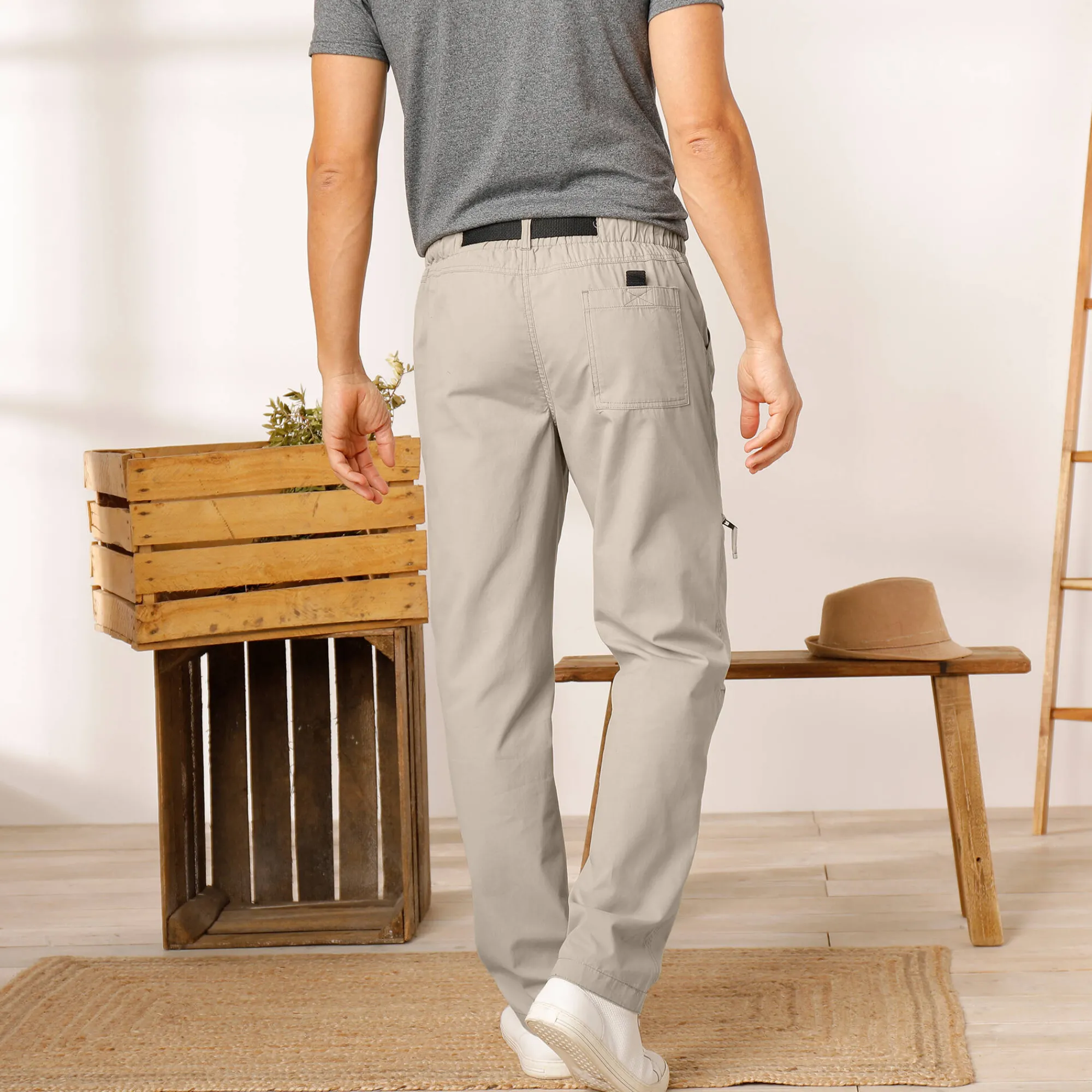 Broek<Blancheporte Broek met 3/4-elastische tailleband + bijpassende ceintuur zandkleur