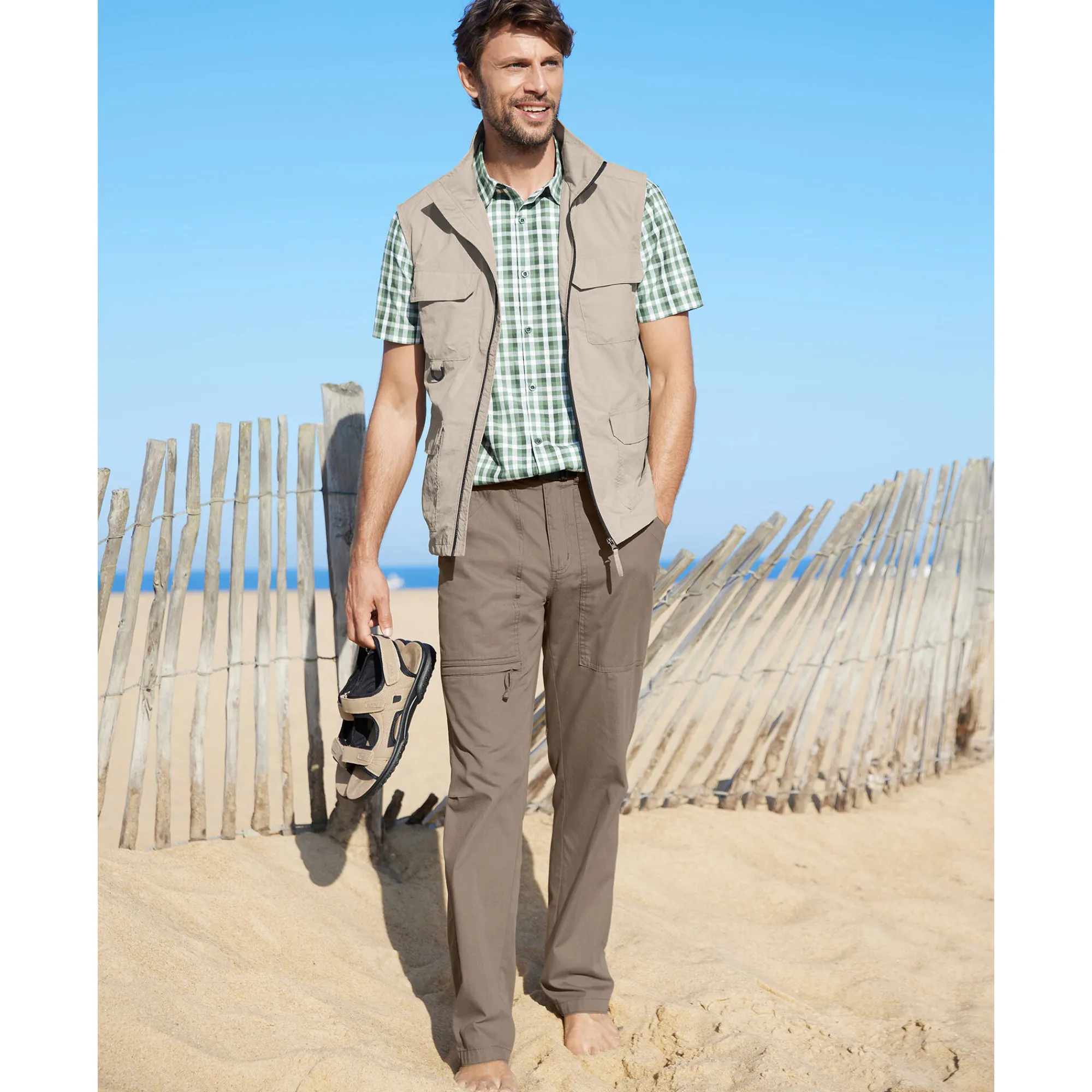 Broek<Blancheporte Broek met 3/4-elastische tailleband + bijpassende ceintuur donkerbeige