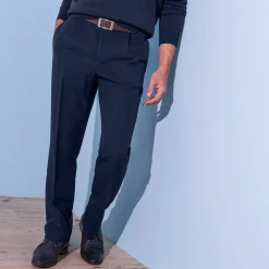 Feestoutfits Heren|Broek<Blancheporte Broek met elastische tailleband en bandplooien - polyester marine