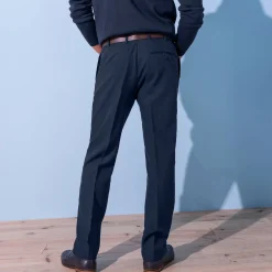 Feestoutfits Heren|Broek<Blancheporte Broek met elastische tailleband en bandplooien - polyester marine