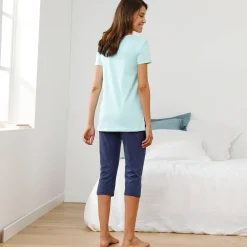 Pyjama<Blancheporte 3/4-broek met geplaatste landelijke print - katoenjersey leiblauw