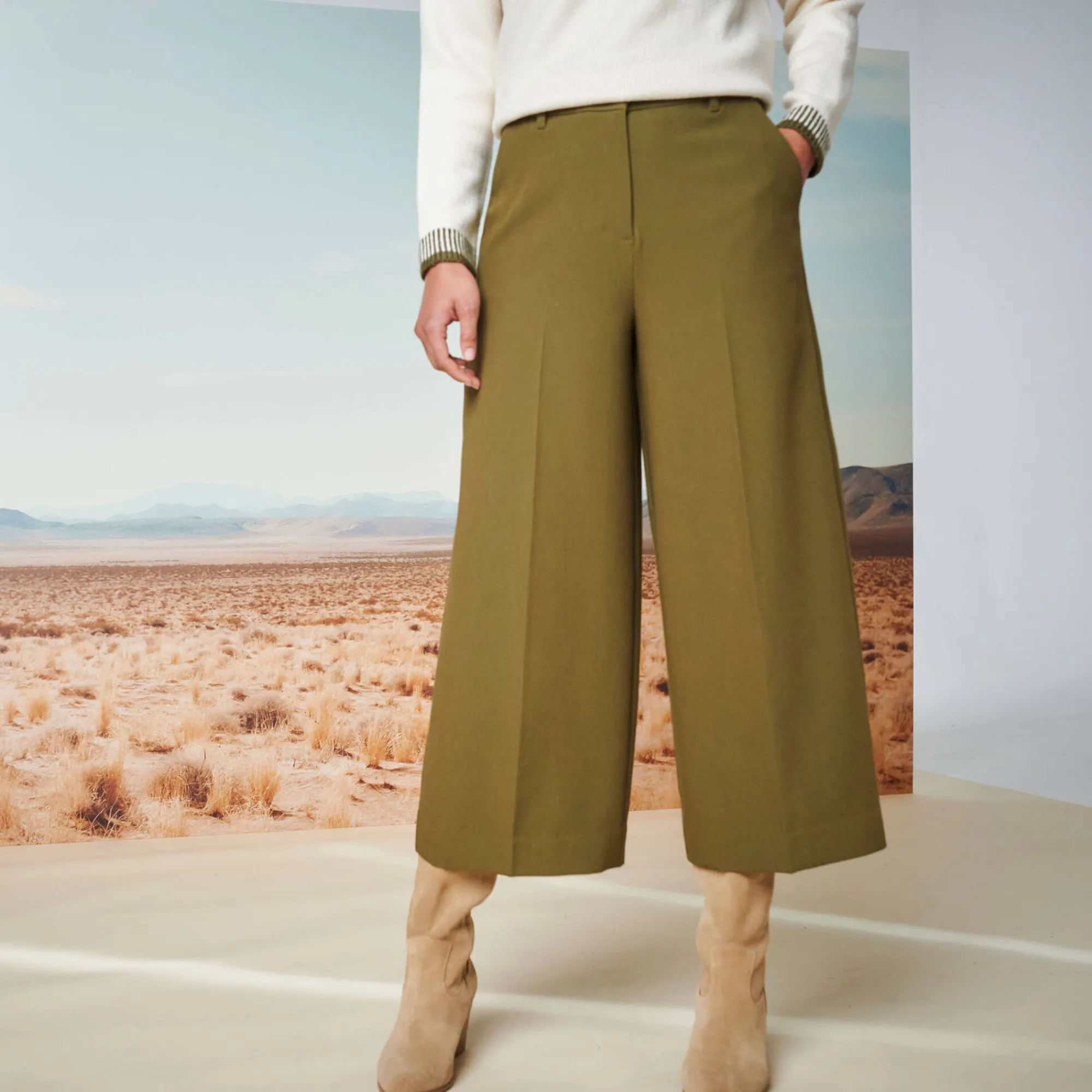 Broek<Blancheporte Broek met hoge taille, broekrokeffect kaki