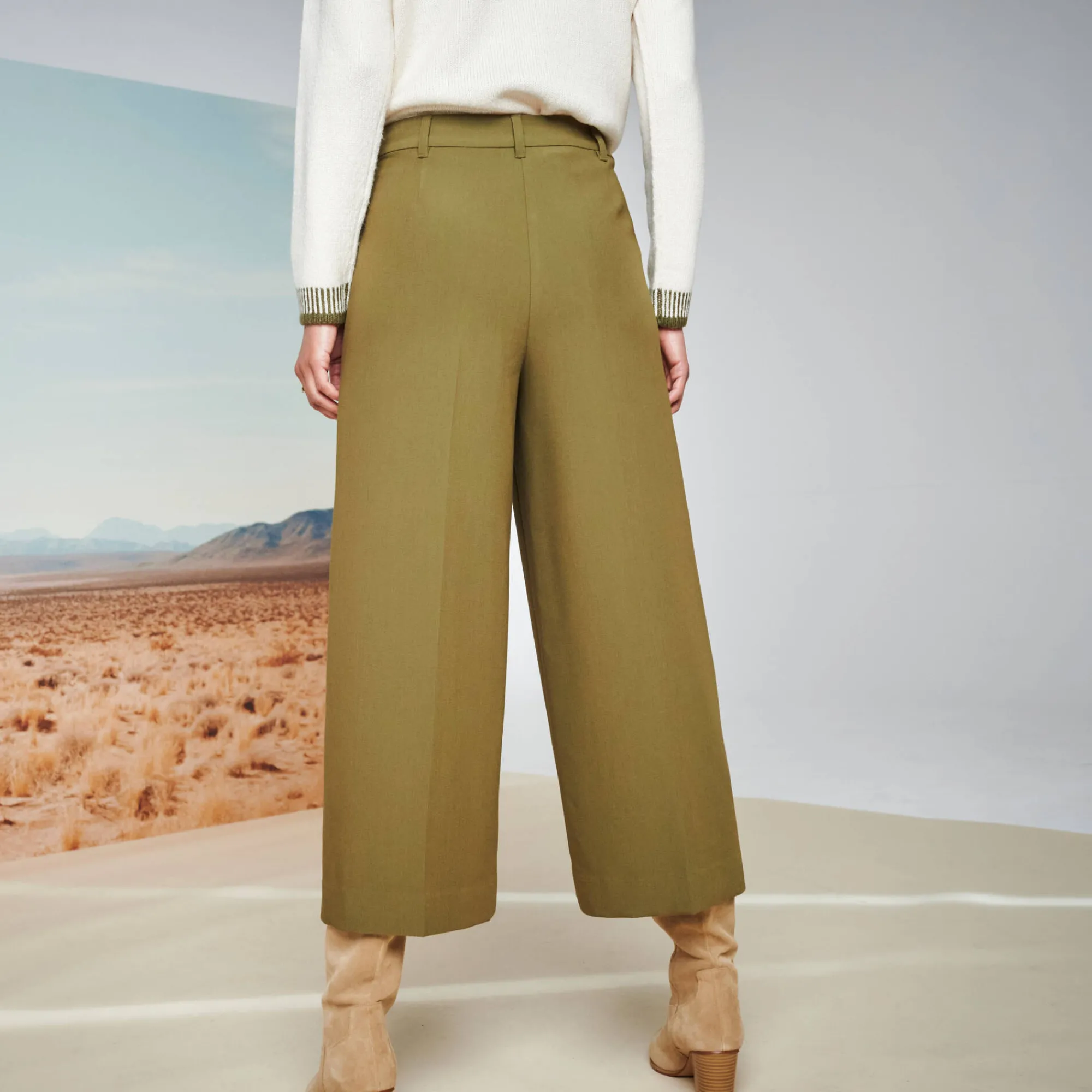Broek<Blancheporte Broek met hoge taille, broekrokeffect kaki