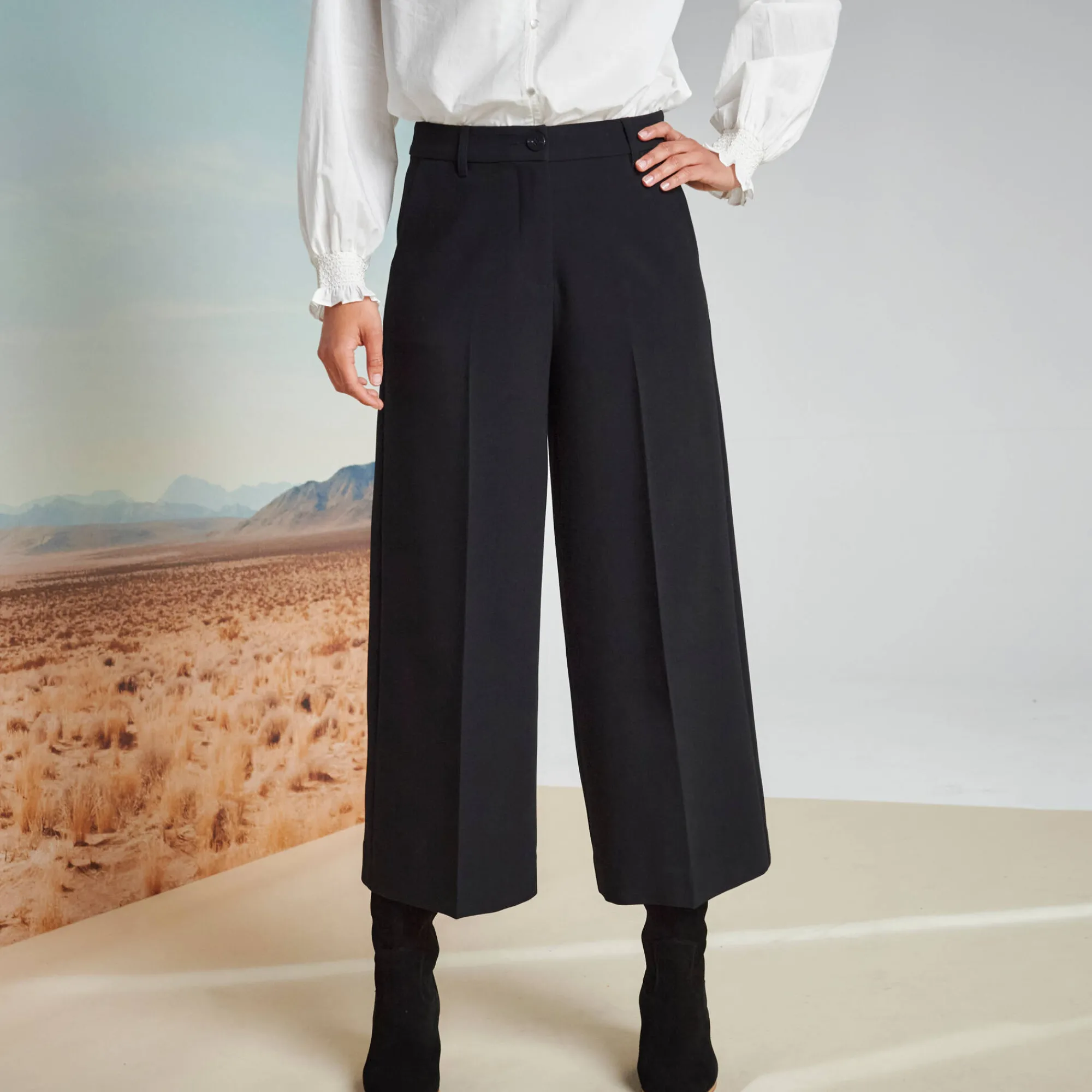 Broek<Blancheporte Broek met hoge taille, broekrokeffect zwart