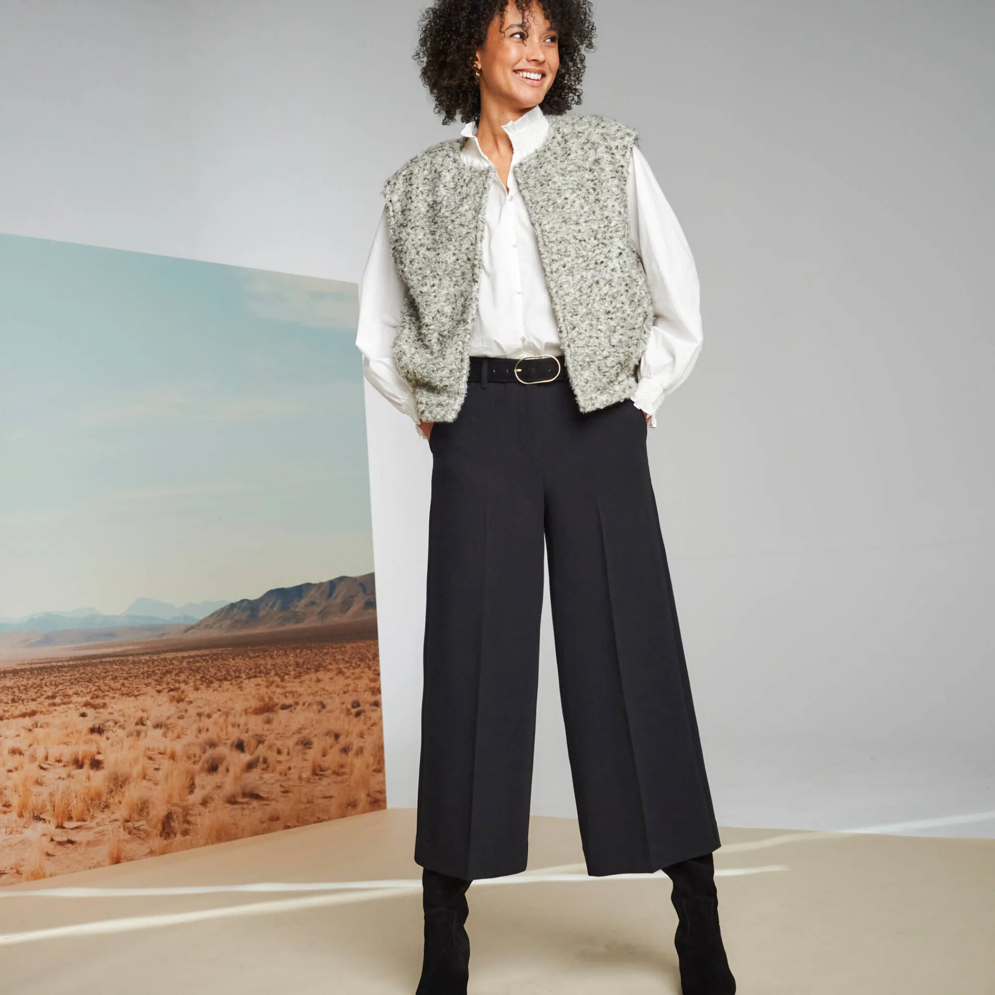 Broek<Blancheporte Broek met hoge taille, broekrokeffect zwart