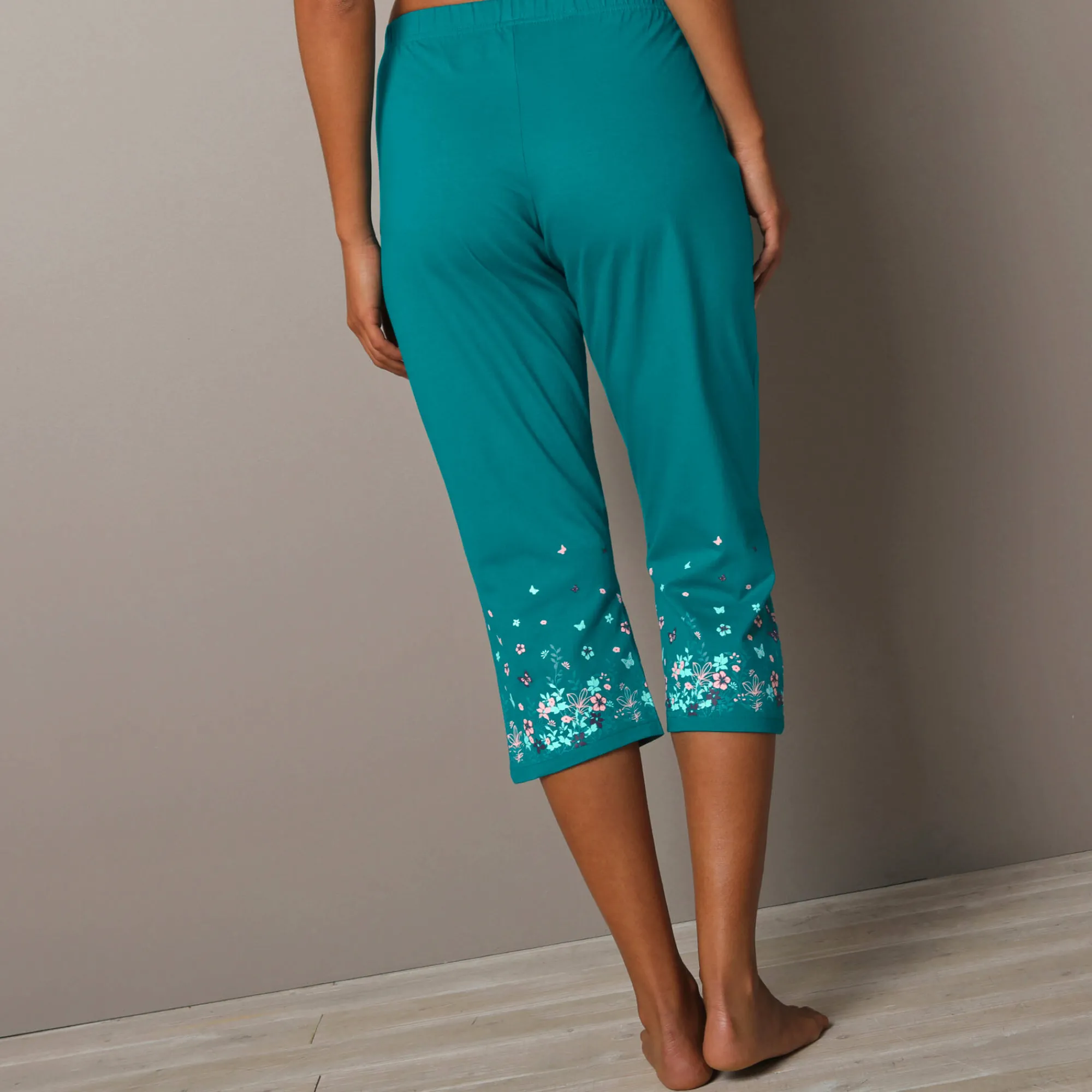 Pyjama<Blancheporte 3/4-broek met landelijke print onderaan - katoenjersey smaragd