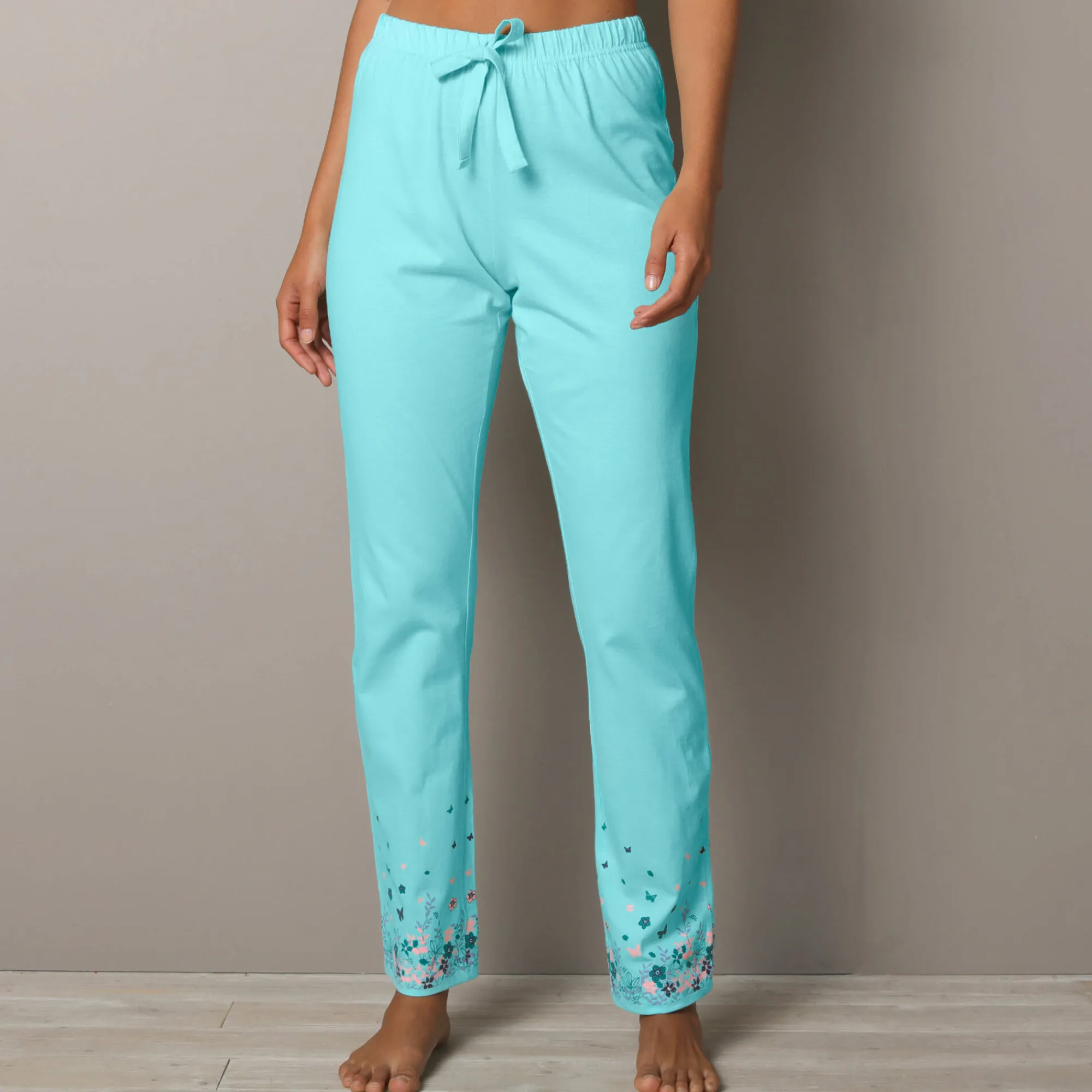 Pyjama<Blancheporte Broek met landelijke print onderaan - katoenjersey aqua