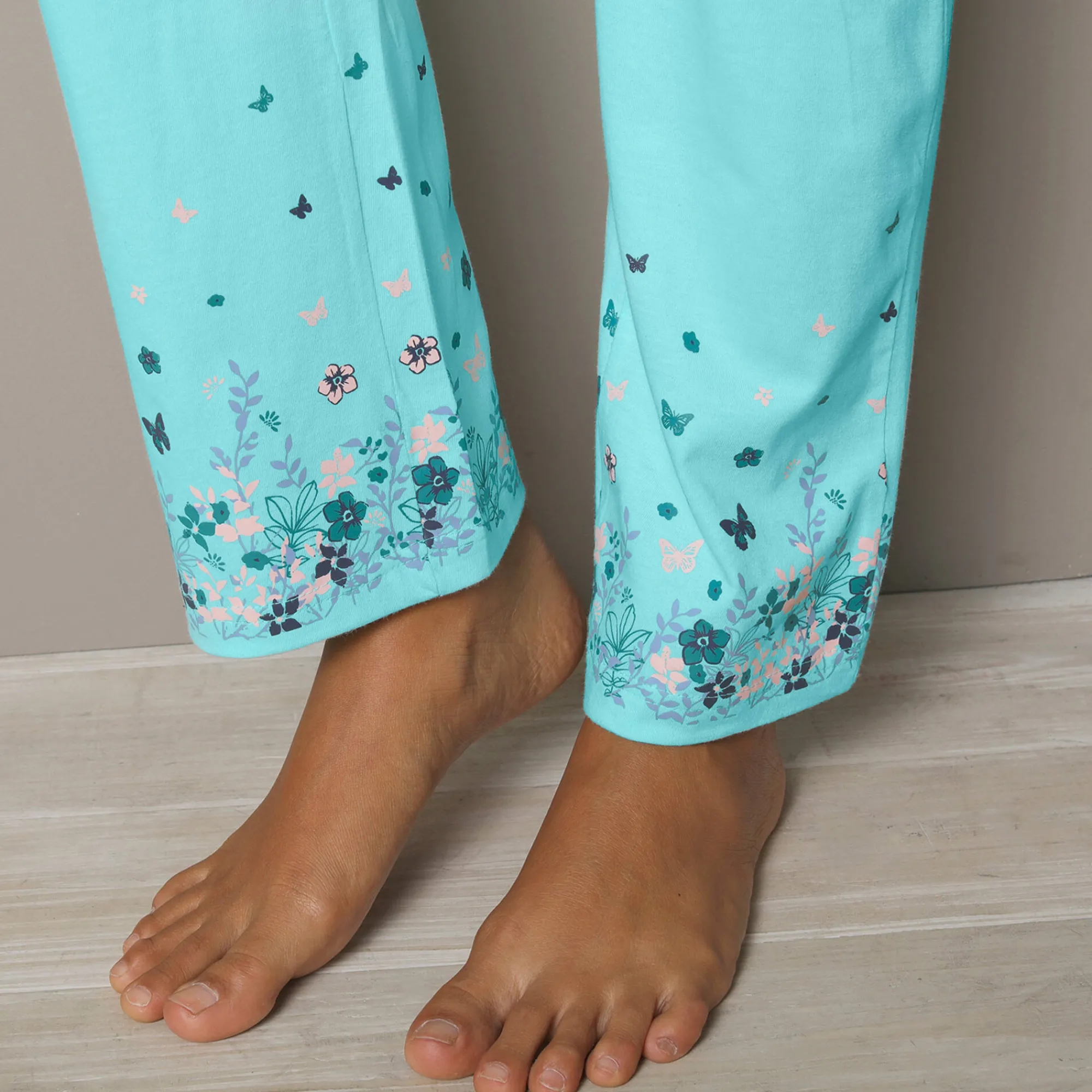 Pyjama<Blancheporte Broek met landelijke print onderaan - katoenjersey aqua