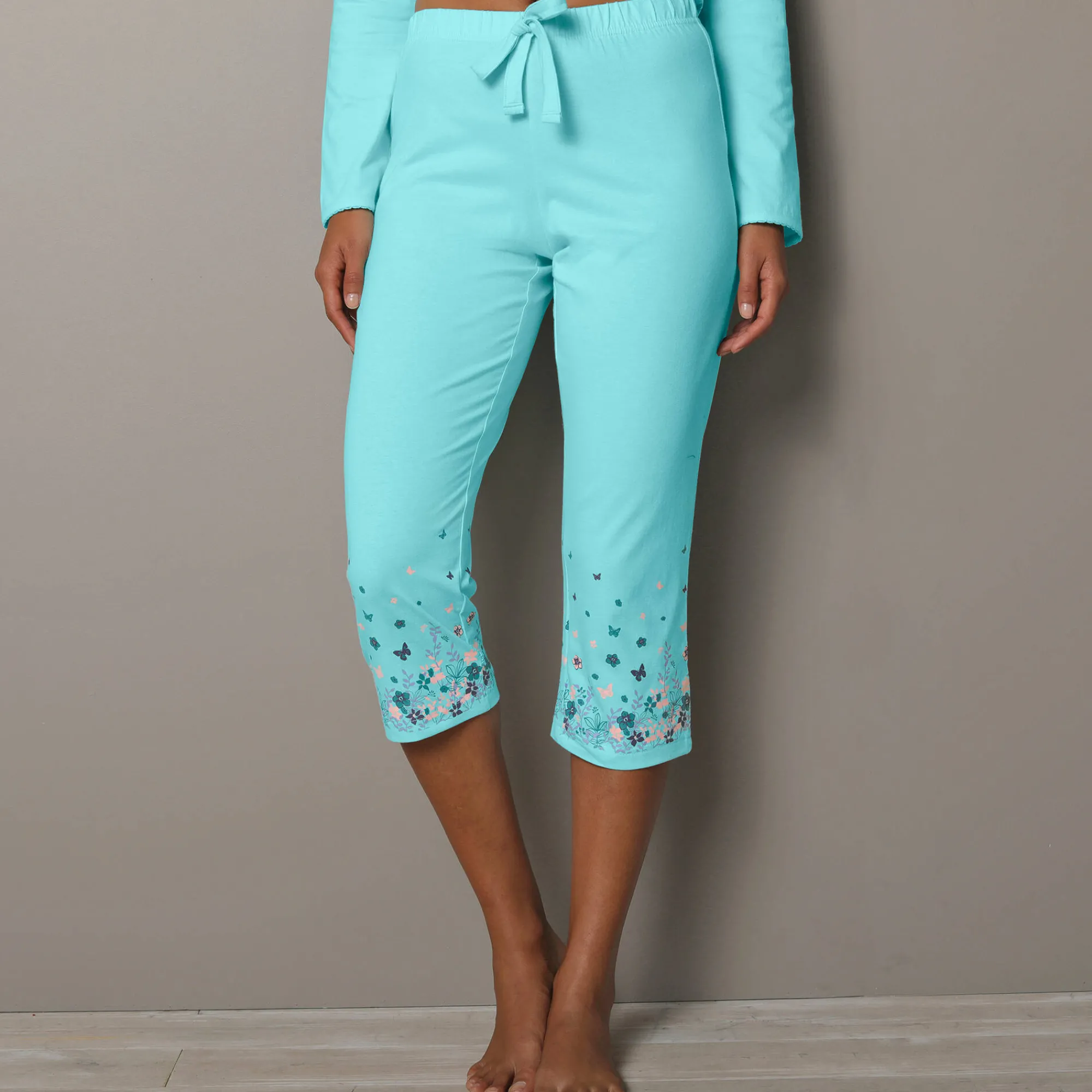 Pyjama<Blancheporte 3/4-broek met landelijke print onderaan - katoenjersey aqua