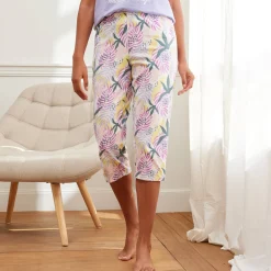 Pyjama<Blancheporte 3/4-broek met "Nature Sauvage" print ecru / parma