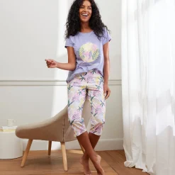Pyjama<Blancheporte 3/4-broek met "Nature Sauvage" print ecru / parma