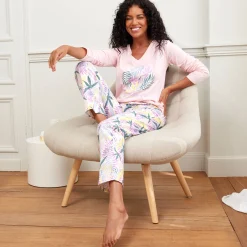 Pyjama<Blancheporte Broek met "Nature Sauvage" print ecru / parma