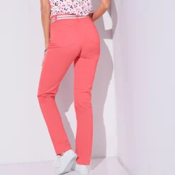 Broek<Blancheporte Broek met 'platte buik'-effect in rekbaar katoen koraal