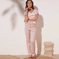 Broek<Blancheporte Broek met 'platte buik'-effect in rekbaar katoen poederroze