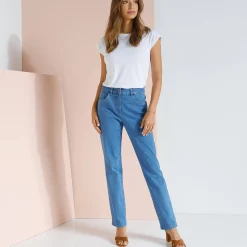 Broek<Blancheporte Broek met 'platte buik'-effect in rekbaar katoen bleached