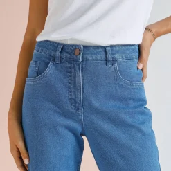Broek<Blancheporte Broek met 'platte buik'-effect in rekbaar katoen bleached