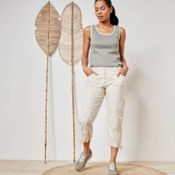 Broek<Blancheporte 7/8-broek met tailleband in tricot beige