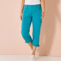 Broek<Blancheporte 7/8-broek met tailleband in tricot donker turkoois