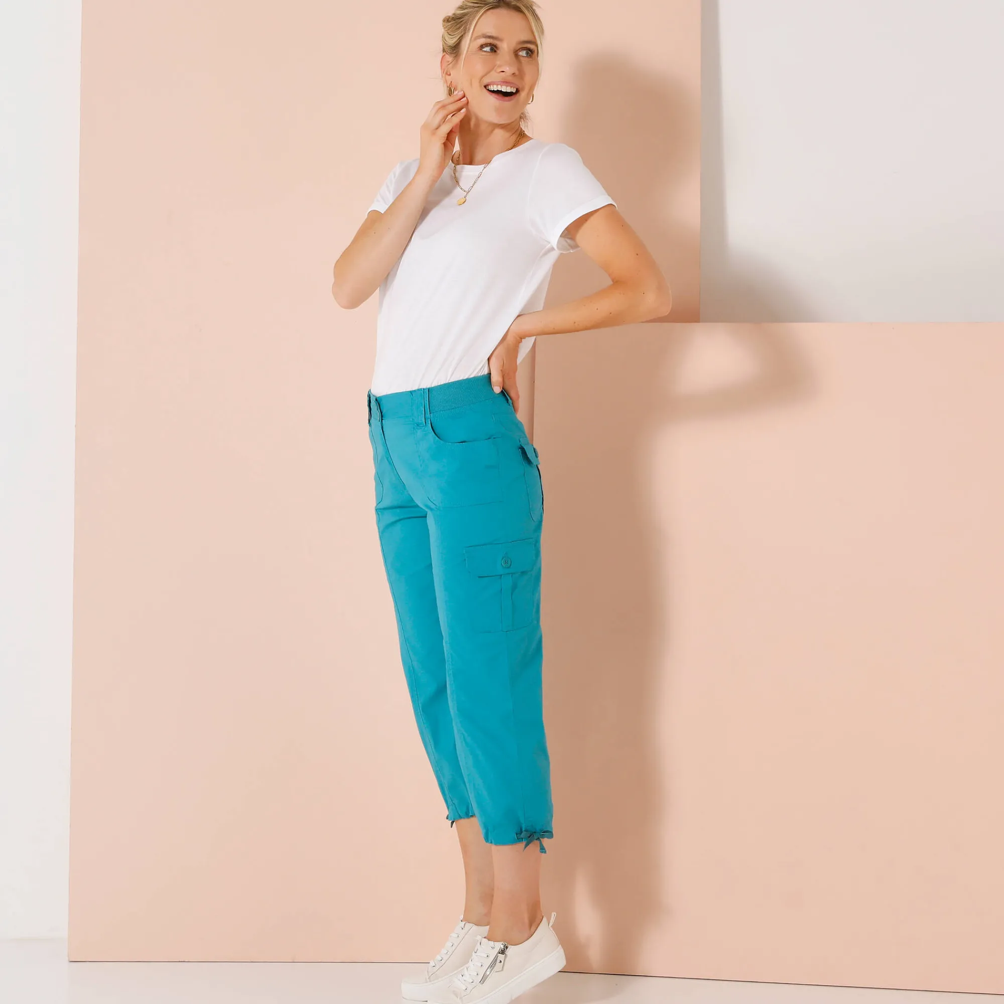 Broek<Blancheporte 7/8-broek met tailleband in tricot donker turkoois