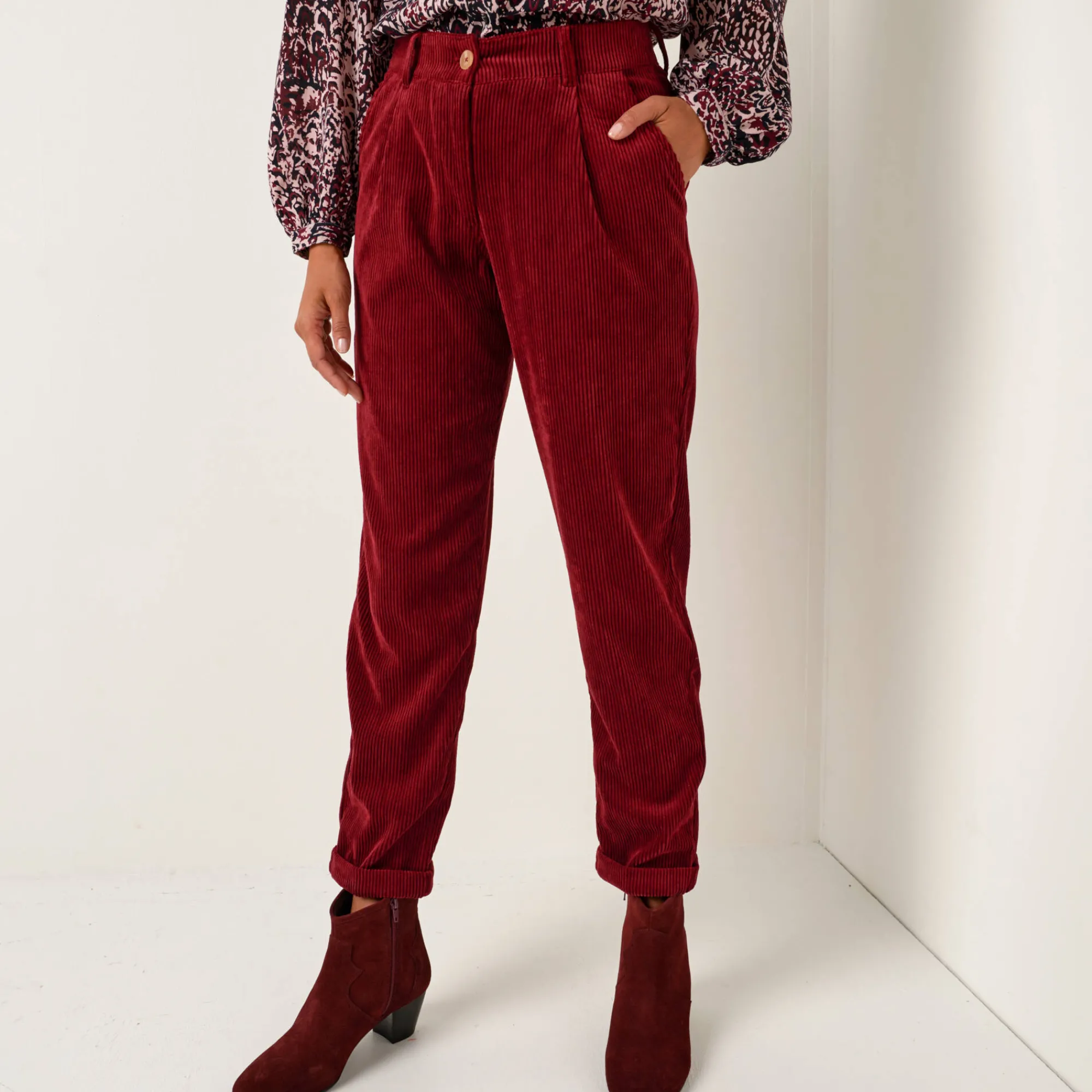 Feestoutfits Dames|Broek<Blancheporte 7/8-broek, velours bordeaux